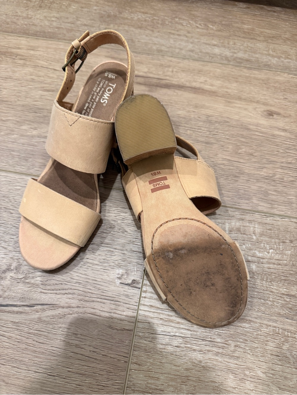 TOMS Neutral Beige Double-Strap Block Heel Sandals - Picture 4 of 5